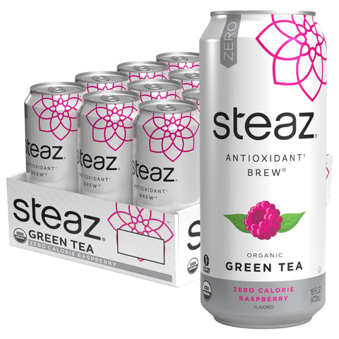 Steaz Organic Green Tea Zero Calorie Half & Half (12 Pack) Antioxidant Brew 65mg Natural Caffeine Vitamin C Stevia Sweetened Iced Tea Vegan Fair Trade 12 Cans 16 fl oz (473mL)