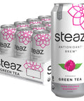 Steaz Organic Green Tea Zero Calorie Raspberry (12 Pack) Antioxidant Brew 65mg Natural Caffeine Vitamin C Stevia Sweetened Iced Tea Vegan Fair Trade 12 Cans 16 fl oz (473mL)