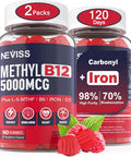 Iron Gummies 18Mg+Vitamin B12 5000 Mcg For Adults Kids - 4 Months Supply - 98% Purity Carbonyl Iron Supplement For Women Men, W/Folate,D3,B6 For Iron Deficiency&Anemia, Red Blood Cell Formation,Energy