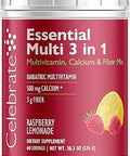 Celebrate Vitamins 3in1 Bariatric Multivitamin with Calcium Citrate Drink Mix 500mg Calcium Gluten Sugar Powder Blend for Post Bariatric Surgery Rasp Lemonade (60 Servings)