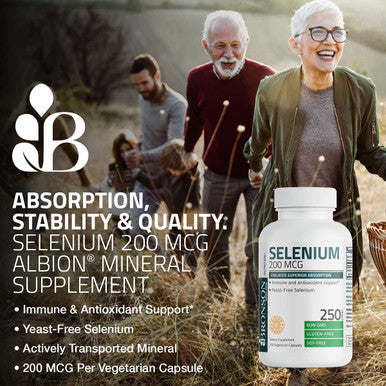 Bronson Selenium 200 mcg Yeast Free Chelated Amino Complex - Essential Trace Mineral with Superior Absorption, 250 Vegetarian Capsules