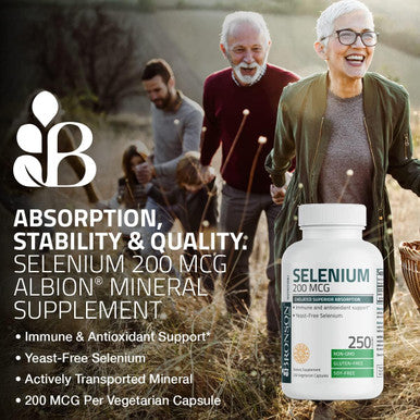 Bronson Selenium 200 Mcg Yeast Chelated Amino Acid Complex - Essential Trace Mineral With Superior Absorption, 250 Vegetarian Capsules