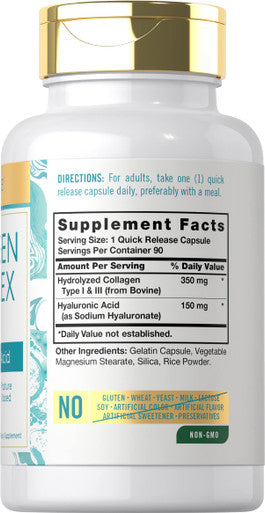 Carlyle Collagen Pills With Hyaluronic Acid 500Mg | 90 Capsules | Hydrolyzed Collagen Supplement | Non-Gmo, Gluten Free