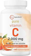 Pure Vitamin C 2000Mg 240 Veggie Capsules Highly Bioavailable Fat and Water Soluble Forms Max Potency Antioxidant and Immune Support Supplement Easily Absorbed NonGmo Filler
