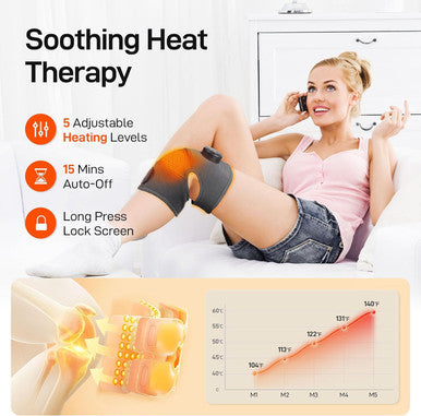 Gobok Cordless Knee Massager With Heat And Red LightKnee Brace For Arthritis Pain ReliefHeating Pad For Knee Shoulder Elbow For Women Men (Black)