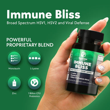 Immune Bliss - Broad Spectrum Daily Wellness Support For Seasonal Sickness L-Lysine Monolaurin Probiotic Prebiotic Blend Provides Natural Defense Vegan Vegetarian Non-Gmo 60 Capsules