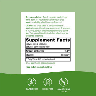 Nature'S Way Activated Charcoal, Binds Unwanted Materials And Gas*, 560Mg Per Serving, 360 Capsules
