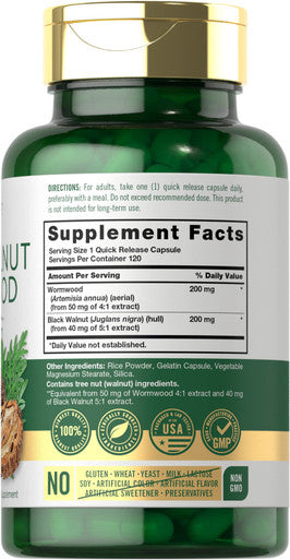 Black Walnut Wormwood | 120 Capsules | Herbal Complex | Non-Gmo, Gluten Free | By Carlyle