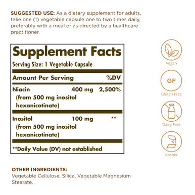Solgar No-Flush Niacin 500 Mg - 100 Vegetable Capsules - Supports Energy Metabolism & Nervous System - Vegan Gluten & Dairy Free Kosher - 100 Servings