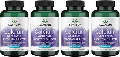 Swanson Calcium (Carbonate Aspartate & Citrate) 500 Milligrams 100 Tabs (4 Pack)