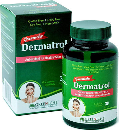 Dermatrol Rich Source of Antioxidants Resveratrol & Zinc Supplements For Men & Women Helps Maintain Skin Hair & Nails & Overall Immune System NON GMO 30 Veg Caps Greeniche