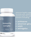 HEAL + CO. Immunity Complex | 4 Herbal Extracts + Vit C + Zinc | 120 Capsules