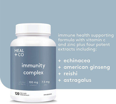 HEAL + CO. Immunity Complex | 4 Herbal Extracts + Vit C + Zinc | 120 Capsules