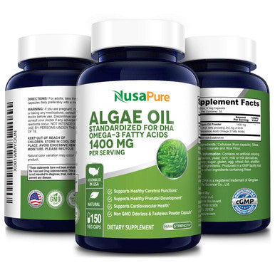 Omega 3 - Algae Oil 1400mg 150 Vegetarian Powder Capsules (Non-GMO & )