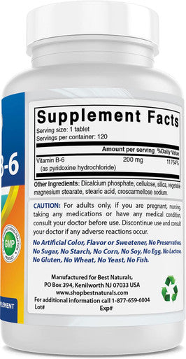 Best Naturals Vitamin B6 200Mg For Adults 120 Tablets (120 Count (Pack Of 2))