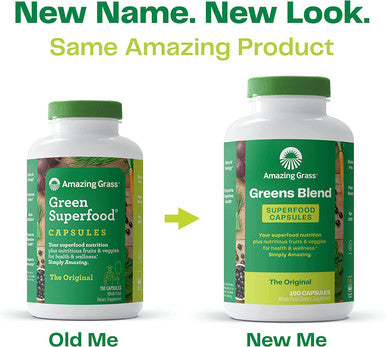 Amazing Grass Greens Blend Superfood Capsules: Super Greens with Spirulina, Chlorella, Beet Root Powder, Digestive Enzymes & Probiotics, 150 Capsules (Packaging May Vary)