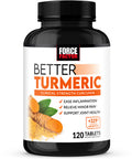 Force Factor Better Turmeric Joint Support Supplement Featuring HydroCurc Turmeric Curcumin with Black for Superior Absorption, Clinical Strength Joint Support, 120 Tablets, White Packaging