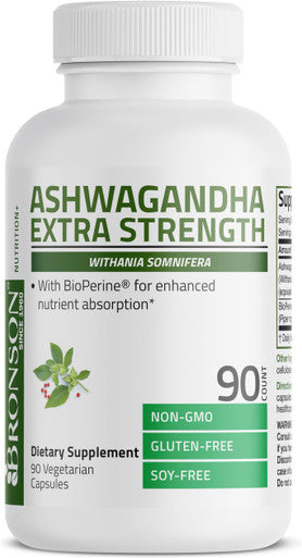 Bronson Ashwagandha Extra Strength Stress & Mood Support with BioPerine Non GMO Formula 90 Vegetarian Capsules