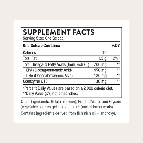 Thorne - Omega-3 With Coq10 - Fish Oil Supplement With Epa & Dha From Sustainably Sourced Fish - Supports Brain Skin Joint & Heart Health - Third-Party Certified - Gluten & Dairy-Free 90 Softgels