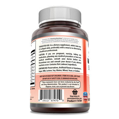 Amazing Omega Wild Alaskan Salmon Oil 2400Mg Per Serving 60 Softgels Supplement Omega-3 Epa/Dha Vitamin D and Astaxanthin