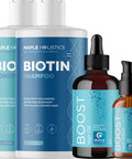 4 Piece Biotin Set - Shampoo, Conditioner, Oil, And Serum With Caffeine, Black Castor Oil, Rosemary Essential Oil, And Amino Acids For Volumized Hair