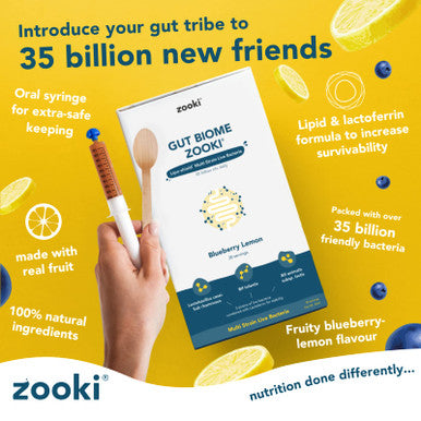 ZookiÃƒâ€šÃ‚Â® Gut Biome | Advanced Multi Strain Probiotics | Gut Health Digestive System - (Blueberry Lemon Flavour 30 Servings Pack of 1)