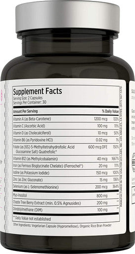 LES Labs Fertility Health Hormone Balance Ovulation Cycle Regulation MyoInositol Vitex DIM Folate 60 Capsules