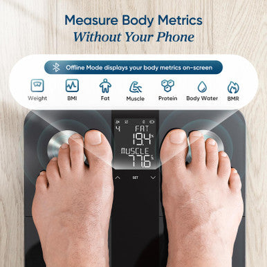 Etekcity Upgraded Smart Scale for Body Weight, FSA&HSA Eligible, Bathroom Digital Scale with BMI, Body Fat, Muscle Mass, 13 Metrics with a Large Display, Support Offline Mode and Apps Connection - Ash Black - 11 x 11 inches