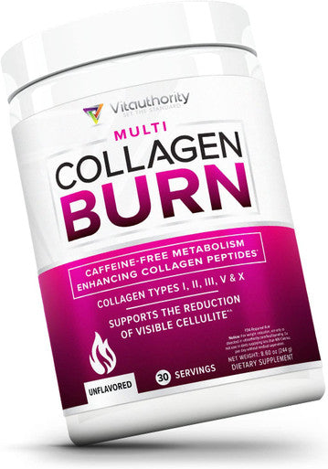 Multi Collagen Burn MultiType Hydrolyzed Collagen Protein Peptides with Hyaluronic Acid Vitamin C SOD B Dimpless Types I II III V and X Collagen Olive Leaf Extract Caffeine Unflavored