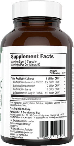 Natural Stacks: BrainBiotic - Brain Supplement - Gut-Brain Axis Optimizer - Contains Probiotics for Brain Health - Promotes Digestive Health - Enhances Memory Function - Stress Relief - 90 ct