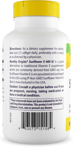 Healthy Origins Sunflower Vitamin E-400 IU, 120 Softgels