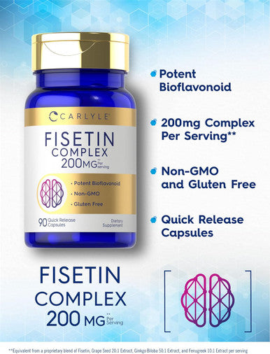 Carlyle Fisetin Complex Supplement | 200mg | 90 Capsules | Non-GMO and Gluten