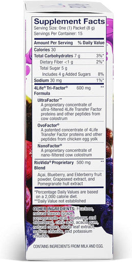 4Life Transfer Factor RioVida Stix Tri-Factor Formula - Support Healthy Immune System with Elderberry Blueberry Pomegranate and Acai - Antioxidant Support - 15 Powder Packs