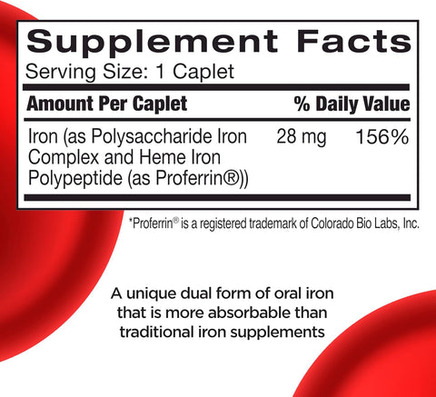 Feosol Complete Iron Supplement Caplets Bifera Iron for High Absorption Heme and NonHeme Dual Action Minimizes 1 Per Day for Energy and Immune System Support Made in USA 30 Count