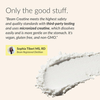 Beam Creatine Monohydrate Powder 5g Micronized Creatine Monohydrate Third Party Tested Creatine for Women & Men Muscle Strength Growth Recovery & Cognitive Support Unflavored 30 Servings
