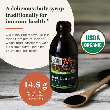 Gaia Herbs Black Elderberry (Sambucus Nigra) Syrup-Immune Support Supplement-Made with Organic Black Elderberries for Immune System Support-USDA Certified Organic Formula-5.4 Fl Oz (32-Day Supply)