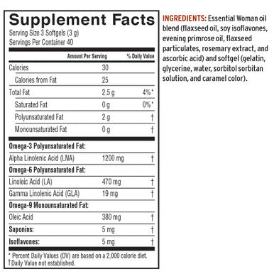 Barleans Essential Woman Oil Blend from Flaxseed Oil with Omega 3 6 9 and GLA NonGMO Gluten Free 120 Softgels