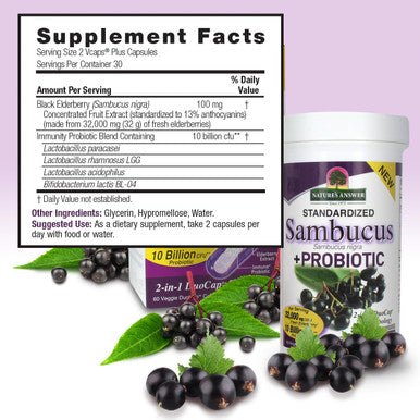 Nature'S Answer Sambucus + Probiotic | 32000mg Standardized Fresh Elderberry Duo Cap with 10 Billion CFU Probiotic | Gluten- Non-GMO | 60-Capsules | Single Count