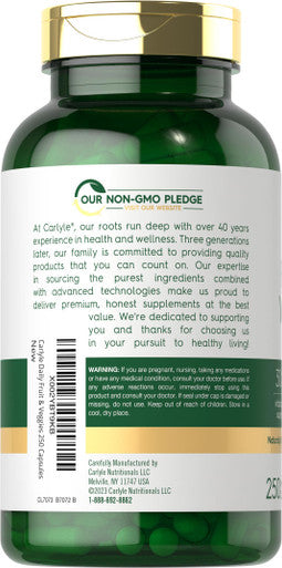 Carlyle Fruits And Veggies Supplement | 250 Capsules | Made With 30 Fruits And Vegetables | Vegetarian, Non-Gmo, Gluten Free Supe