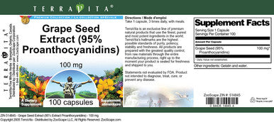 Terravita Grape Seed Extract (95% Proanthocyanidins) - 100 Mg (100 Capsules, Zin: 514845)