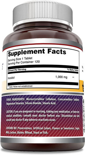 Amazing Nutrition Formulas Inositol 1000mg 120 Tablets Supplement | Non GMO | Gluten | Made in USA