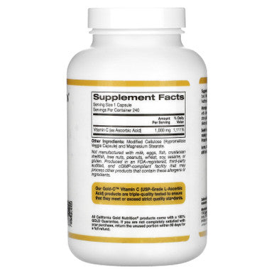 Gold C By California Gold Nutrition - Usp Grade Vitamin C Supplement - Immune Support & Seasonal Wellness - Vegetarian Friendly - Gluten Free, Non-Gmo - 1000 Mg - 240 Veggie Capsules