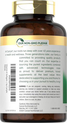 Carlyle Vitamin E Plus Mixed Tocopherols | 1000 IU (671mg) | 120 Softgels | Non-GMO and Gluten Formula | Naturally Sourced Vitamin E Supplement