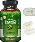 Irwin Naturals Biotin-6000 Supports Healthy Skin Hair & Nails - Strength + Protection With High Potency 6000 Mcg Bamboo Avocado Coconut & More - 60 Liquid Softgels With Pill Case