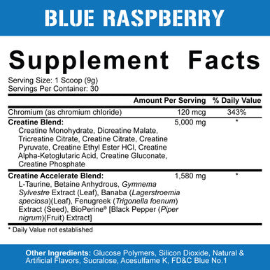 5% Nutrition Rich Piana CreaTEN 10 in 1 Formula Flavored Creatine Powder for Muscle Gain Enhance Power Strength Endurance and Recovery 8.78 oz 30 Srvngs (Blue Raspberry)