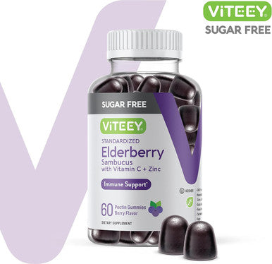 Sambucus Elderberry Gummies For Adults & Teens + Zinc & Vitamin C - Sugar - Immune Support & Booster Herbal Supplement - Vegan, Gluten Free, Gelatin Free, Gmo Free, Chewable Berry Flavored Gummy