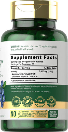 Carlyle Bilberry Extract Capsules | 3600Mg | 200 Count | Vegetarian, Non-Gmo, Gluten Free Fruit Supplement