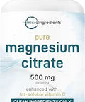 Pure Magnesium Citrate Supplements 500Mg 300 Capsules FatSoluble Vitamin C Added 100% Chelated Only Active Ingredients
