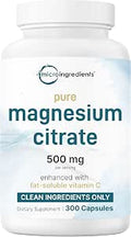 Pure Magnesium Citrate Supplements 500Mg 300 Capsules FatSoluble Vitamin C Added 100% Chelated Only Active Ingredients