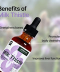 Milk Thistle 2 Fl Oz Liquid Extract - Natural Liver Support Drops - Cleanse And Detox Herbal Supplement - Silybum Marianum Tincture For Man & Woman - Family Size - High Potency - 45-Day Supply